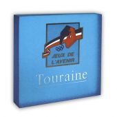 Trophée Plexi 20 mm sablé bleu Recto - Gravure avec plaquette Laiton collé