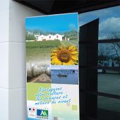 Stand déroulant automatique, impression numérique sur bâche PVC