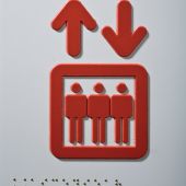 Pictogrammme découpé laqué, écriture braille